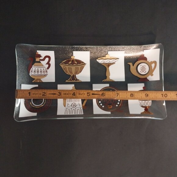 Vintage Inland Glass Serving Tray MCM Gold And White - Picture 5 of 5